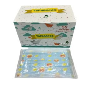 TAPABOCA MEDICO INFANTIL TRES PLIEGUES EMPAQUE INDIVIDUAL POR 50 UNIDADES